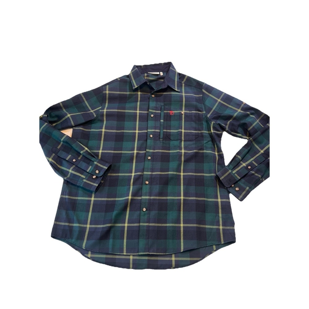 New FJALLRAVEN Singi Fjallglim Shirt Arctuc Green Navy Plaid Men's XL Flannel